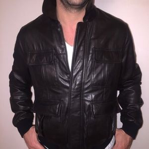 Top Man Black Leather Motorcycle Biker Pilot M